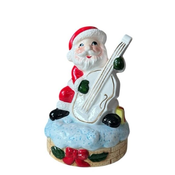Vintage Christmas Santa Claus Musical Revolving Cello Jingle Bells 7”x5” READ - Picture 2 of 10